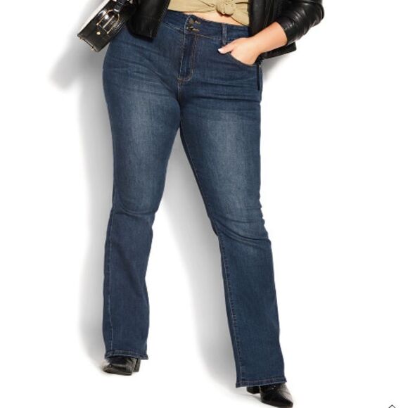 CITY CHIC 18P Indigo Harley Mid Rise Bootleg Stretch Denim Distressed Hem - Picture 1 of 15